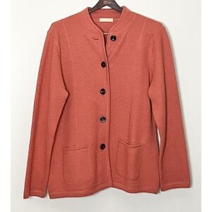 Kate Hill Wool Cardigan Sweater Women's Large Orange Preppy CabinCore Lagenlook